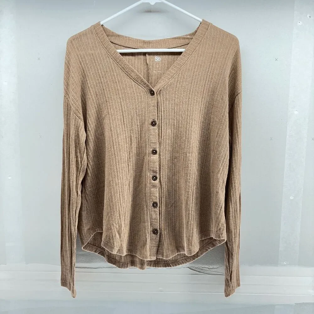 SO‎ Woman's Size XS Button Up Sweater in Tannery Peach
